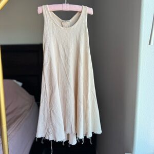 Black Crane Flowy Crinkle Cotton Maxi Tank Dress - Creamy Linen White Color - 2T